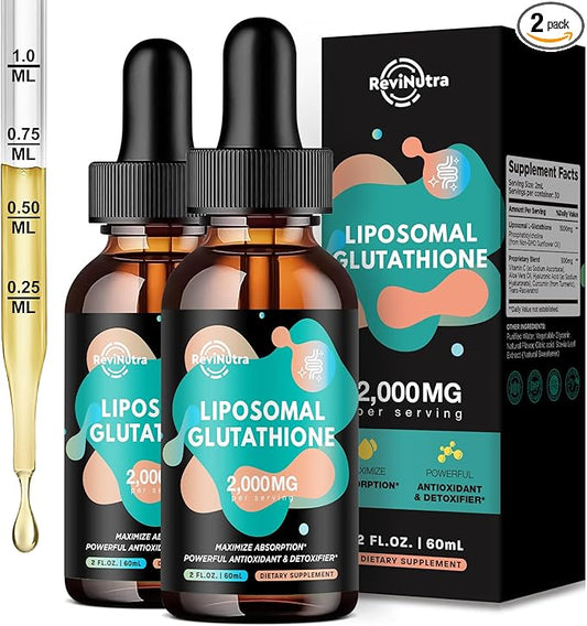 2 Pack Liposomal Glutathione Supplement - 2000mg Glutathione Liquid Drops with Vitamin C, Curcumin & Trans-Resveratrol - Powerful Antioxidant for Immune, Skin Health, Aging Defense & Liver Detox