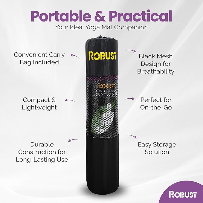 Robust Non-Slip Yoga Mat with Strap, 1/4" Thick TPE Eco-Friendly Workout Mat for Yoga with Position Lines and Texture Surface, Gym Mat for Women, Men, Pilates and Exercises Anti-Tear Sweat-Proof Exercise Mat