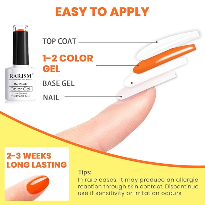 RARJSM Neon Gel Polish Set, Hot Pink Nailpolish,Yellow Green Purple Blue Orange Gel Nail Polish, Spring Summer Color Nail Polish Kit, Curing Required,6 PCS 7.5ML Nail Art