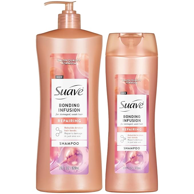 Suave Bonding Infusion Repairing Shampoo 2-Size Bundle, Intense Moisture Restores Shine & Resilience to Weak, Damaged Hair