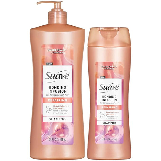 Suave Bonding Infusion Repairing Shampoo 2-Size Bundle, Intense Moisture Restores Shine & Resilience to Weak, Damaged Hair