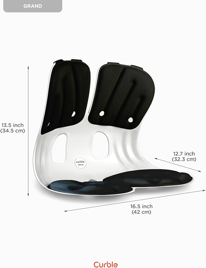 curble Grand (Extra Wide&Sturdy) 2PACK – Ergonomic Chair Back Support, Lumbar Support for Good Posture Correction and Back Pain Relief, Perfect for Office Chair and Work from Home, Patented(2P Black)