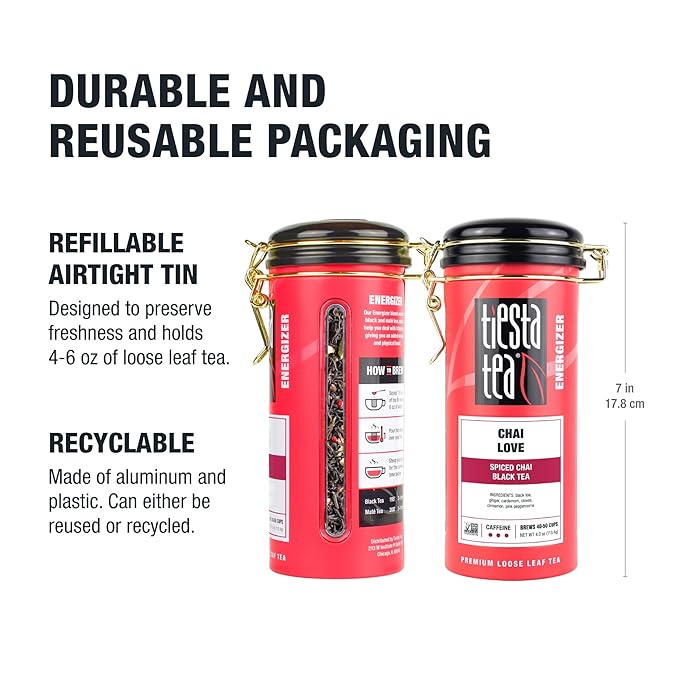 Tiesta Tea - Chai Love, Loose Leaf, Spiced Chai Black Tea, Premium Blend, High Caffeinated, Make Hot or Iced & Brews Up to 50 Cups, 4 Ounce Refillable Tin