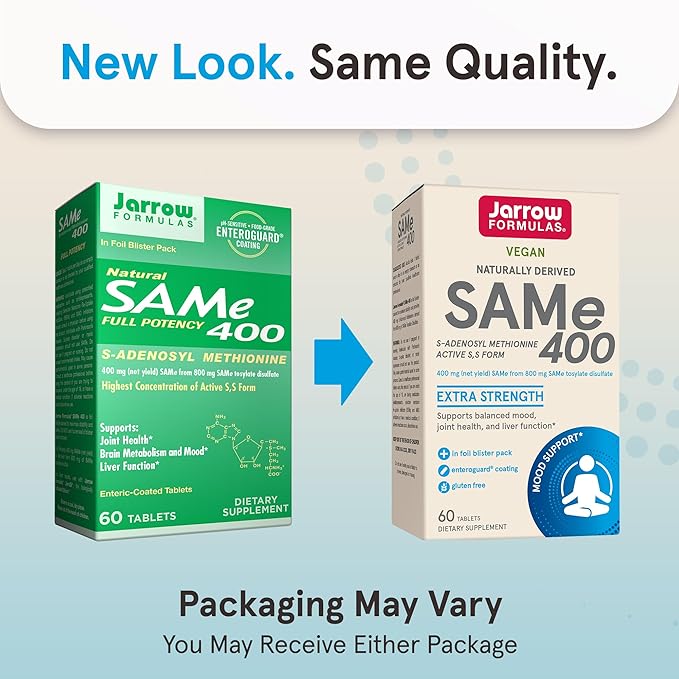 Jarrow Formulas Same 400 mg - 60 Tablets - Highest Concentration of Active S,S Form - Supports Joint Health, Liver Function, Brain Metabolism, Mood & Antioxidant Defense - 60 Servings