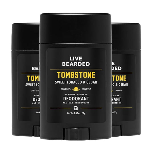 Live Bearded Men's Deodorant - Long Lasting, Aluminum Free, All Natural, Activated Charcoal Deodorant for Men, Travel Size - Tombstone, 3 Stick