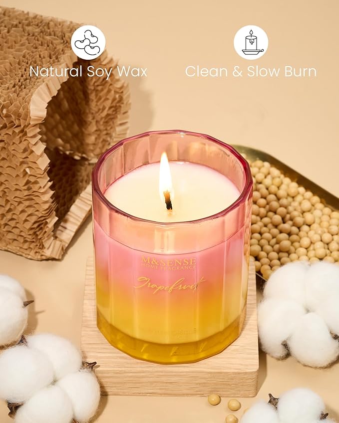 M&SENSE Grapefruit Scented Candles for Home, 10.6oz 60 Hours Non Toxic Natural Soy Candles in Glass Long Lasting Slow Burning, Unique Luxury Gifts Cozy Room Decor for Women Men