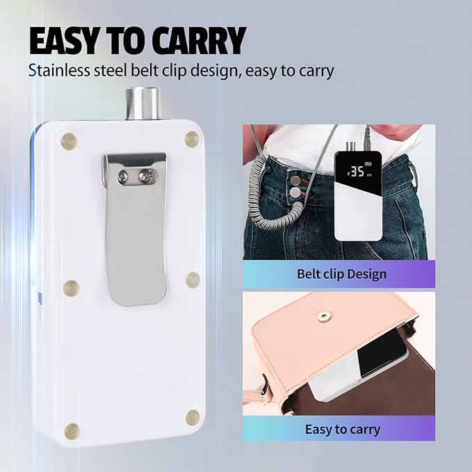 Electric Nail Drill Machine 35000RPM Professional Portable Nail File Cordless Rechargeable Nail Efile for Acrylic Gel Nails Manicure Pedicure Polishing Shape Tools for Salon (White)