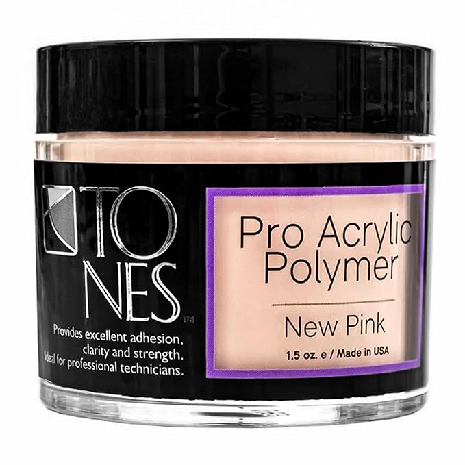 Tones Pro Acrylic Nail Powder, New Pink (Fresh Peach-Toned Pink), (1.5 Fl Oz) - Long-Lasting & Non-Yellowing Polymer for Salon Quality Nail Extensions & 3D Art
