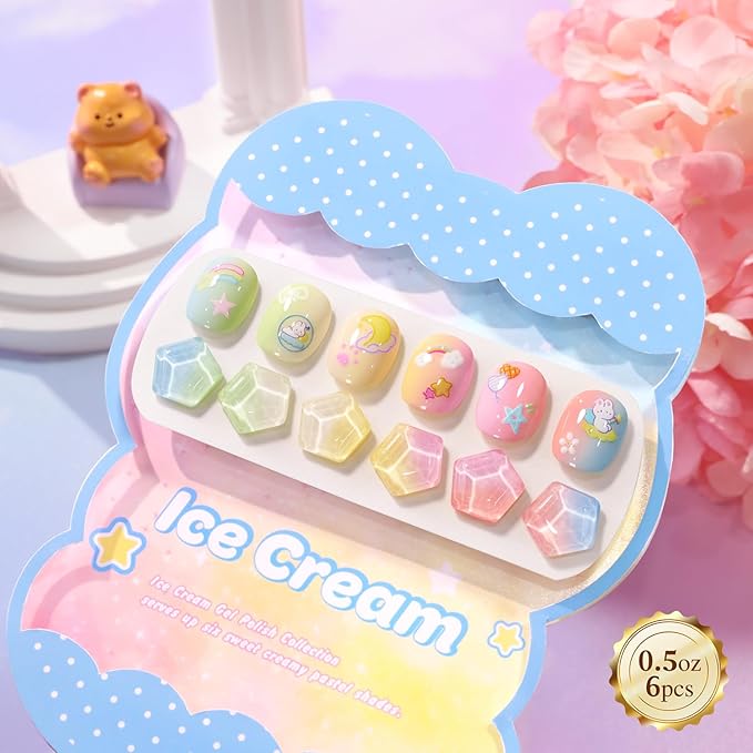 Double Rhythm 6 Pcs 15 ML Gel Polish Set Same Color Same Bottle Soak Off Gel Polish Kit Nail Art Manicure Salon DIY at Home for Women (Blue Green Beige Yellow Pink Orange-T6-9)