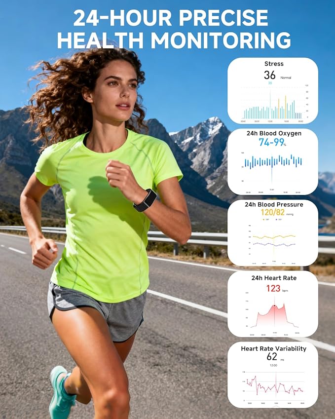 Smart Bracelet, 2025 Wearable Health & Activity & Fitness Tracker Band, 24H Sleep Tracker, All-Day Continuous Heart Rate Blood Pressure Stress HRV Monitor, 170+ Sport Modes Smart Band with Free App