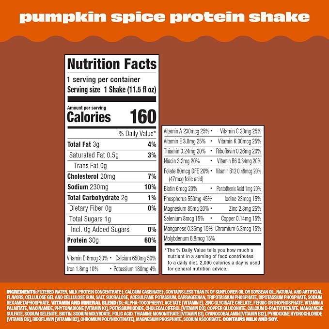 Premier Protein Shake, Limited Edition Pumpkin Spice, 30g Protein 1g Sugar 24 Vitamins Minerals Nutrients to Support Immune Health, 11.5 Fl Oz (Pack of 12)