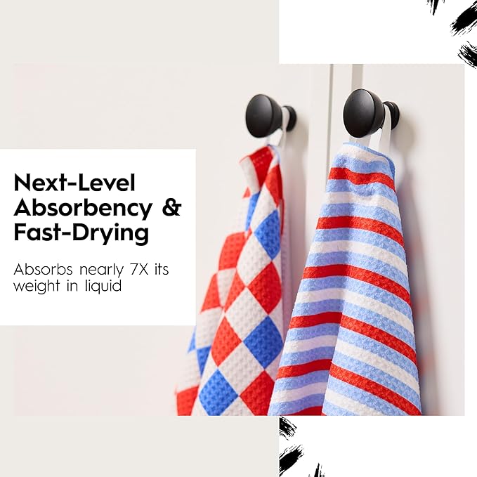 GEOMETRY Kitchen Towels - Quick Dry, Absorbent Microfiber Dish Towels for 4th of July, Memorial Day, Veterans Day, and Holiday Decor - Red, White, and Blue - Liberty Lines