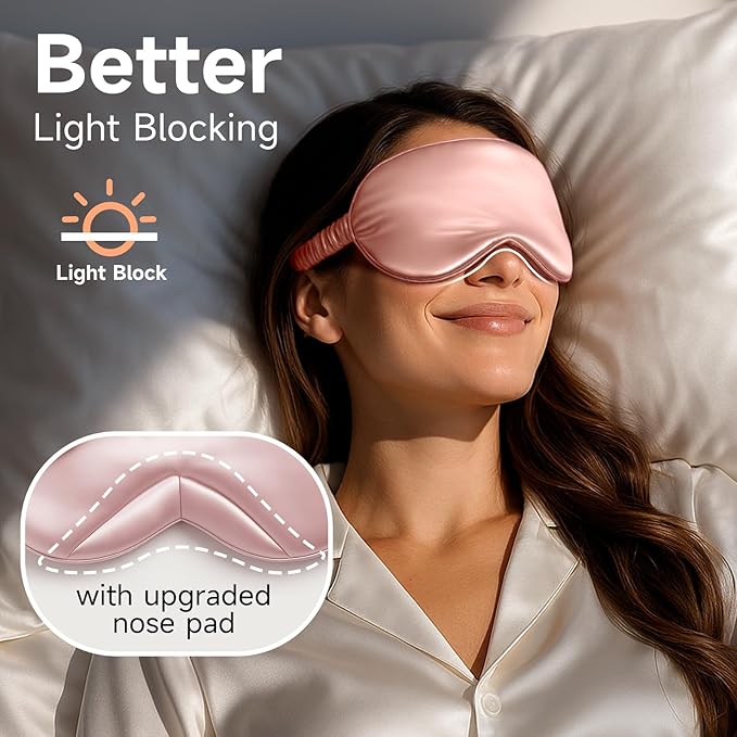 Umisleep 100% Pure Mulberry Silk Sleep Mask, 22 Momme 6A Soft & Smooth Fibers, Breathable Eye Mask for Women & Men, Better Light Blocking Sleeping Mask with Travel Pouch, Adjustable Blindfold, Pink