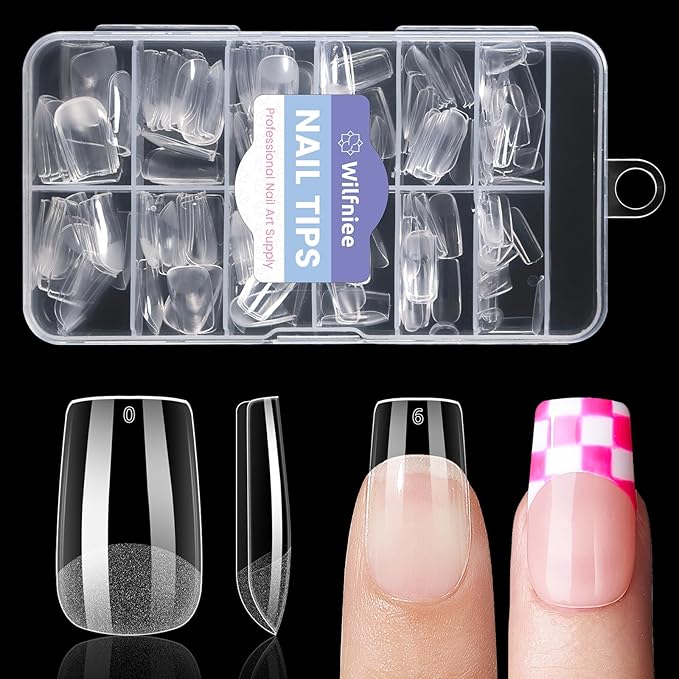 Short Square Nail Tips: 240PCS Acrylic Pre-shaped Soft Gel Square Nail Tips, 12 Sizes Full Cover Fake Press on Nails for Beginner Professional DIY Nail Salon