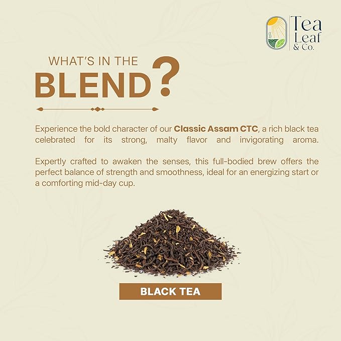 Tealeaf & Co. Classic Assam CTC Chai - 100% Pure Loose Leaf Black Tea - Low Caffeine Premium Tea - Upto 50 Servings (3.52oz/100gm)