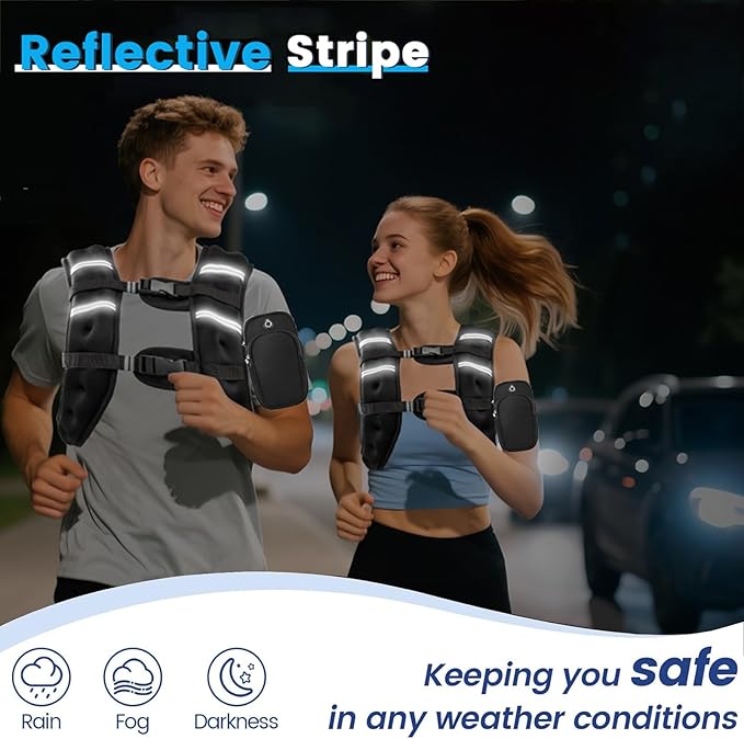 Weighted Vest for Women and Men, 8/12/16/20lb Weight Vest with Reflective Stripe for Workout, Strength Training, Running, Fitness, Muscle Building, Weight Loss, Weightlifting