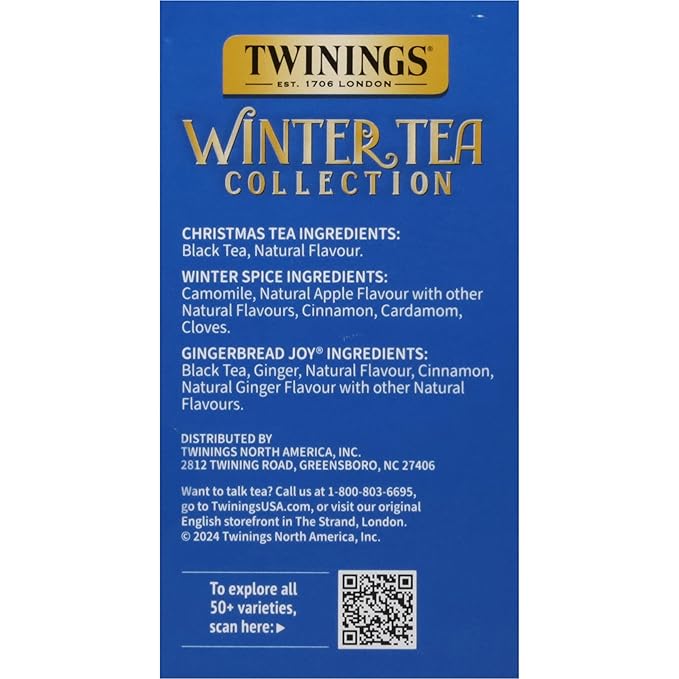 Twinings Winter Tea Collection, Limited Edition Holiday Gift Box, 20 Count (Pack of 3), Includes Christmas Tea, Winter Spice, and Gingerbread Joy, Enjoy Hot or Iced, 60 Teabags