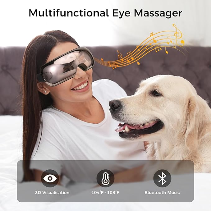 NOWWISH Smart Eye Massager with Heat & Bluetooth Music for Reduce Eye Strain, Headache and Migraine Relief, Improve Sleep - Fathers Day, Birthday Gifts for Women Men, Gifts for Mom Dad Wife -
