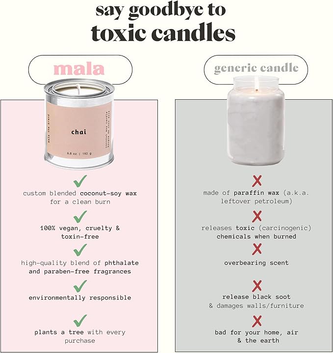 MALA Chai Clove Cinnamon & Vanilla Candle for Home – Aromatherapy Scented Candle – Vegan Soy – 45 Hour Clean Burn – Organic Non Toxic Candles – Cozy Room Decor – 6.8 oz