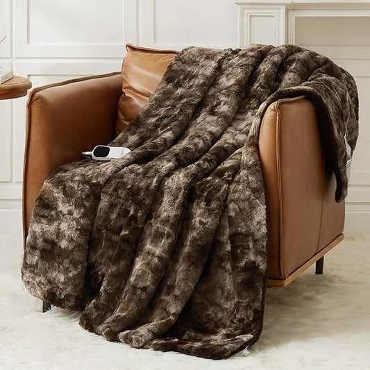 Homemate Electric Heated Blanket Twin Size - 62"x84" Heating Blanket Twin Size 1/2/4/6/8 Hours Auto-Off 10 Heat Level Over-Heat Protection Luxury Faux Fur Sherpa ETL Certification