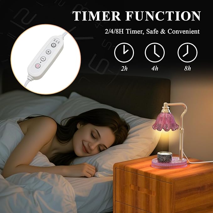 Candle Warmer Lamp with Adjustable Height - Flameless 4-Level Dimmable Wax Warmer, Timer Function & Stylish Design in Multiple Colors（Purple）