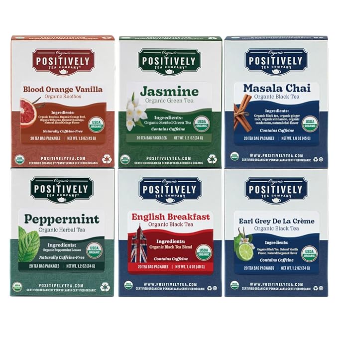 Organic Positively Tea Company, Tea Bag Sampler, 20 Count, 6 Pack