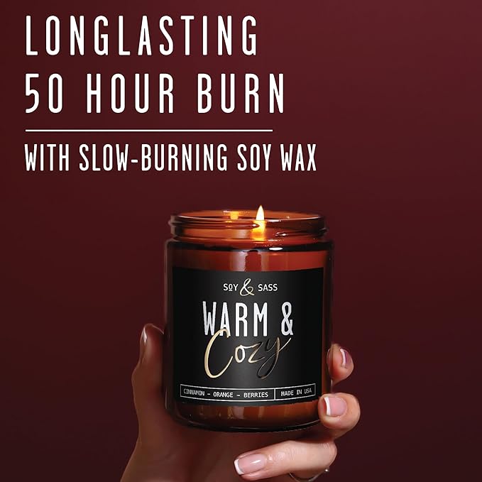 Christmas Candles, Fall Candles, Warm and Cozy' Soy Candle I Berries, Apple & Cinnamon I Infused w/Essential Oils I Warm n Cozy Home Decor I Winter and Holiday Candle I 50Hr Burn I USA Made