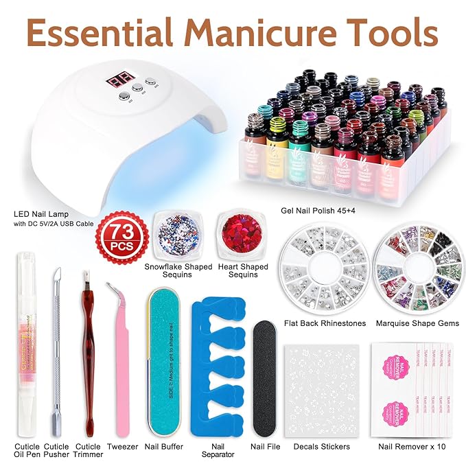 Lavender Violets Gel Nail Polish Kit with U V Light, 45 Colors Gel Polish Nail Set with Base and Matte & Glossy Top Coat Soak Off All Season Essential Manicure Tools Gifts for Women Easter LA00