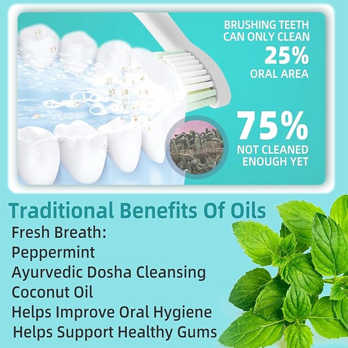 Coconut Oil Pulling for Fresh Breath and Oral Hygiene - Ayurvedic Expert Formulated | Supports Healthy Gums | Natural - Includes Tongue Scraper and Measuring Cup - 8 oz - 2 Packs