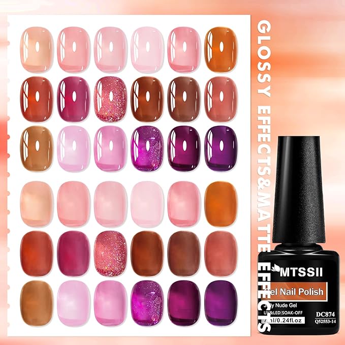 MTSSII Jelly Gel Nail Polish Set 18 Colors, Pink Red Purple Glitter Translucent Sheer Soak Off UV Gel for Nail Art DIY Manicure and Pedicure at Home