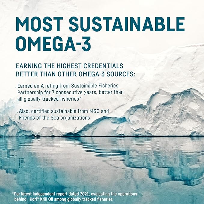 Kori Krill Oil Omega 3 Supplement, Antarctic Krill Oil with Superior Absorption vs Fish Oil, 1200mg Softgels, 30 Softgels, EPA & DHA