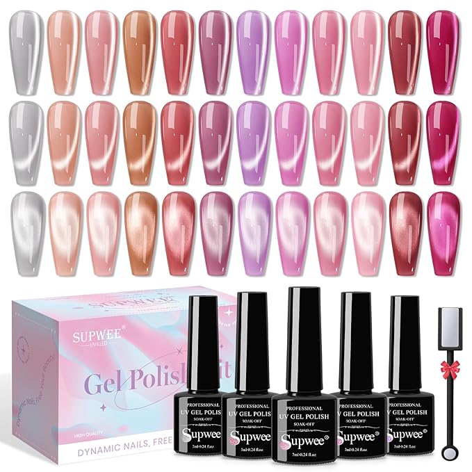 12 Colors Magnetic Nail Polish Gel Nude Series Moonlight Cat Eye Gel Nail Polish with Magnet Soak Off UV Manicure Gift for Women Girls