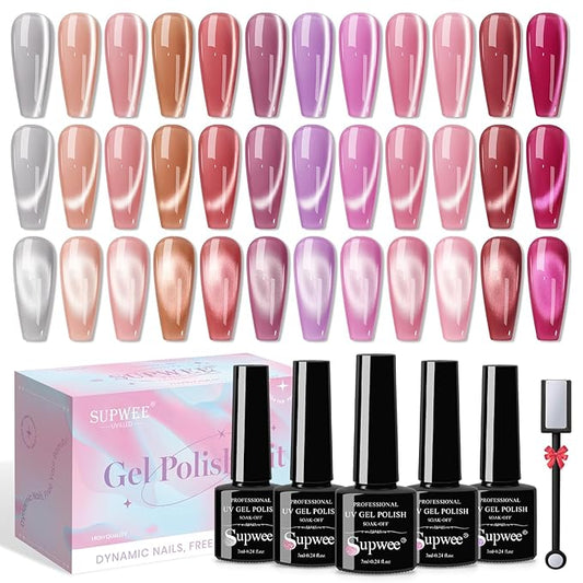 12 Colors Magnetic Nail Polish Gel Nude Series Moonlight Cat Eye Gel Nail Polish with Magnet Soak Off UV Manicure Gift for Women Girls