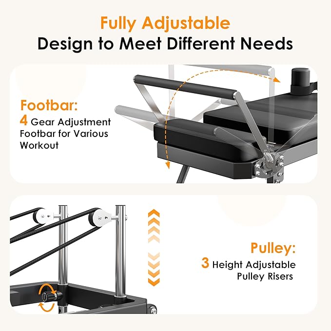 DlandHome Pilates Reformer, Foldable Pilates Reformer Machine with Springs & Resistance, Suitable for Advanced and Beginners Users Adjustable Pilates Equipment for Full-Body Home Workout Up to 330 lbs