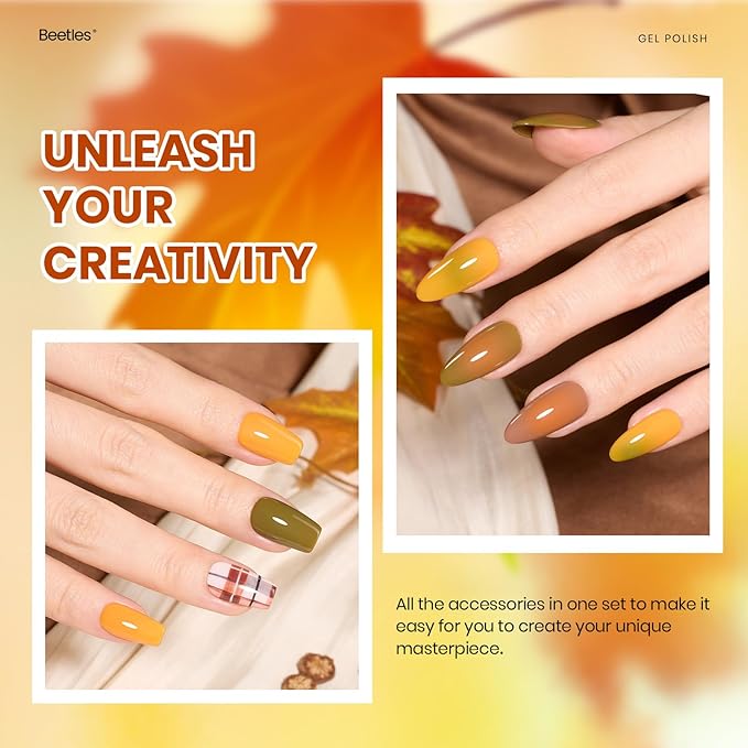 Beetles Fall Gel Nail Polish Set – Glint Crush 20 Colors Cat Eye Gel Polish, Glitter Yellow Orange Green Red Colors with Base Glossy Mattle Top Coat Soak Off UV LED Manicure Kit for DIY Salon