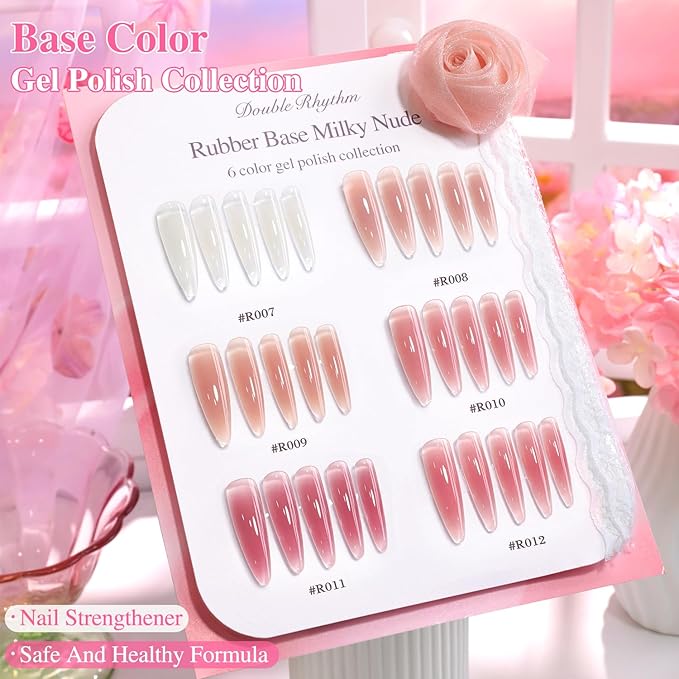 Double Rhythm 6 Pcs 15 ML Gel Polish Set Same Color Same Bottle Soak Off Gel Polish Kit Nail Art Manicure Salon DIY at Home for Women (Milky Nude Pink Rose Purple -T6-85)