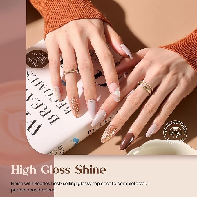 Beetles Brown Gel Nail Polish - 6 Colors Burgundy Brown Neutral Grey Plum Gel Polish Set, Soak Off UV LED Nail Colors for Winter Manicure Gift for Women