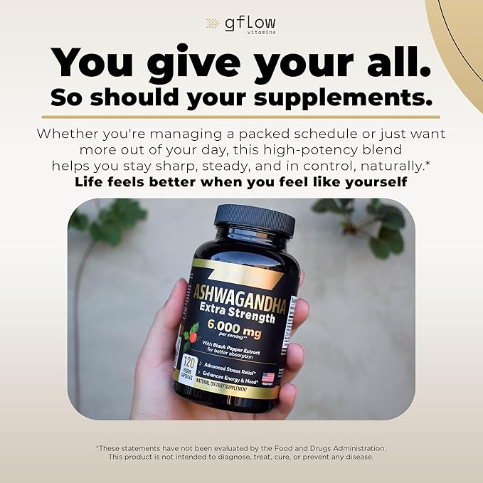 Ashwagandha Supplements for Women and Men 6000mg | Sleep, Mood and Energy Support | Extra Strength, Vegan Friendly, Non-GMO, Made in USA - Pack of 3