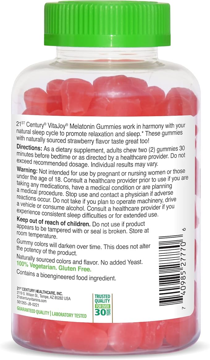 21st Century Vitajoy Melatonin Gummies, Multi, Strawberry, 120 Count