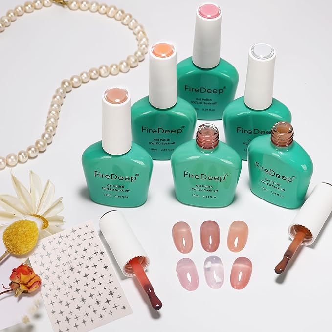 6 Colors Gel Polish Set Pink White Nude Hema Free Soak Off Salon Home DIY Gift for Women