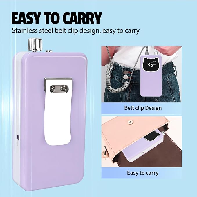 Professional Nail Drill File 45000RPM Electric Portable Nails Drills Kit with Rechargeable 7 uñas Bits Cordless Efile for Poly Gel Acrylic Nails Remover Home Salon Pedicure Manicure Tool (Purple)