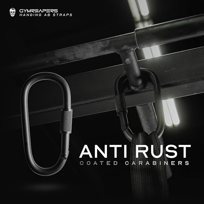 Gymreapers Hanging Ab Straps for Pull-Up Bar — Hang Bar Assist Strap & Strength Workout Exercise Equipment, Padded Adjustable Arm Supports with 2 Steel Carabiners for Leg Raises, Abdominal & Core Training