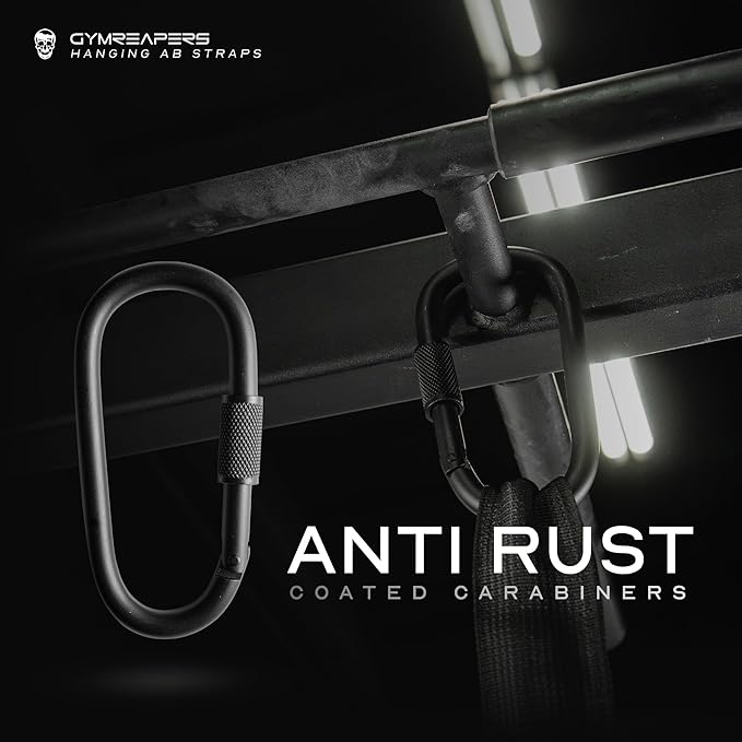 Gymreapers Hanging Ab Straps for Pull-Up Bar — Hang Bar Assist Strap & Strength Workout Exercise Equipment, Padded Adjustable Arm Supports with 2 Steel Carabiners for Leg Raises, Abdominal & Core Training