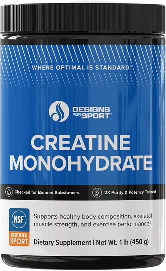 Designs for Sport Creatine Monohydrate Powder - NSF Certified for Sport Creatine Supplement to Support Muscle Recovery, Pre + Post Workout Strength and Energy (1 lb / 90 Servings)