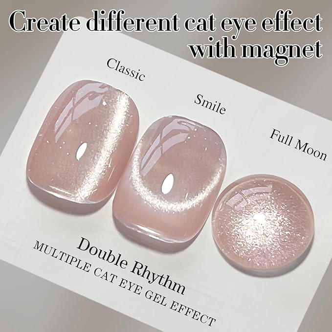 Double Rhythm Cat Eye Gel Polish with Magnet 15ML Holographic Glitter Shimmer Translucent Jelly Color 0.5 OZ Magnetic Gel Polish Salon DIY at Home (Nude-MC1057)