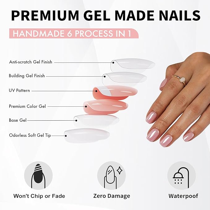 Pink Chrome Press on Nails Square - Soft Gel Press on Nails Short for Women Gift, Glossy Stick on Nails with Glue in 16 Sizes - 32 Reusable Fake Nails, Aurora Light Pink