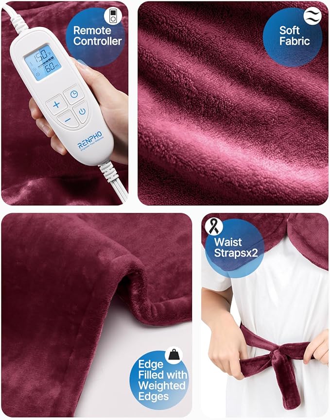 RENPHO Christmas Gifts for Women Men, Heating Pad for Neck and Shoulders and Back Pain Relief, Hsa Store Eligible Items, Electric Heat Pad for Period Cramps, Auto Shut Off, ETL Certified, 24"x33" Red
