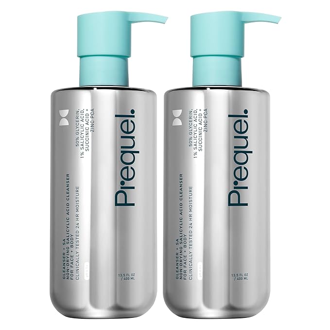 Prequel Skin Gleanser SA, Moisturizing Glycerin Face Wash,1% Salicylic Acid Face Cleanser, Unscented and Combination Skin Face Soap, 13.5 ounce (each) Pump Bottles - 6.75 fluid ounce (Pack of 2)