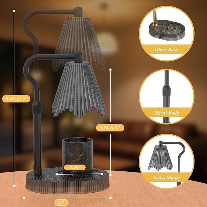 Candle Warmer Lamp with Adjustable Height - Flameless 4-Level Dimmable Wax Warmer, Timer Function & Stylish Design in Multiple Colors（Black）