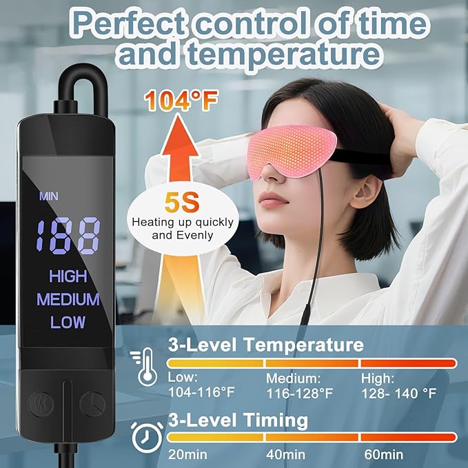 Heated Eye Mask for Dry Eyes USB Electric Warm Eye Compress Heat Eye Masks with Temperature&Timer Control, Eye Heating Pad for Dry Eyes, Stye Treatment, Chalazion, Blepharitis, MGD, Puffy